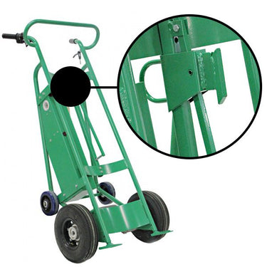 Valley Craft Powered Drum Hand Truck - Steel, (4) Wheels (2) Pneumatic (2) Rear Solid Rubber, Hand Brake, 800 lb. Capacity, Chime Hook for Fiber Drums